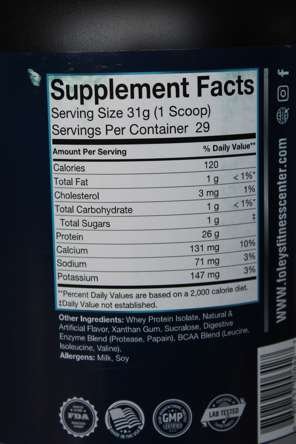 Foley’s Isolate Whey Protein – Vanilla (2 lb)